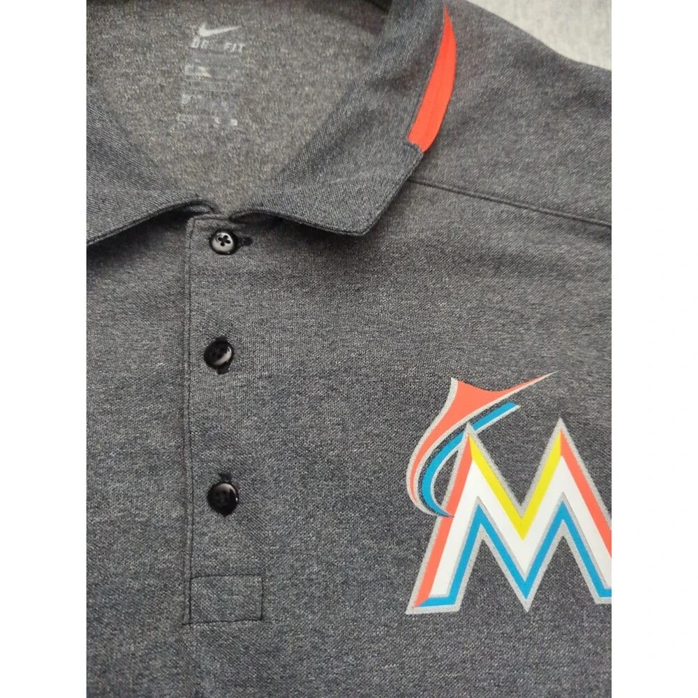 Miami Marlins Polo Shirt Nike XXL Gray Florida Golf Dri Fit MLB Baseball FL